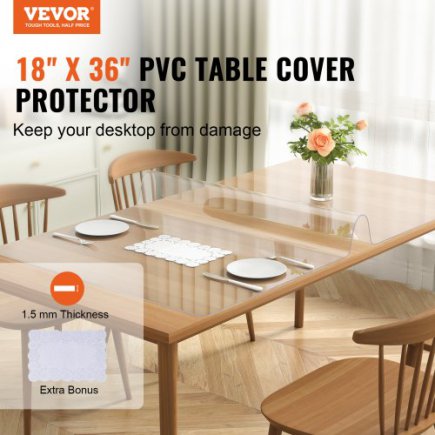 Διαφανές Προστατευτικό Τραπεζιού VEVOR, 18" x 36", 1.5 mm PVC, Αδιάβροχο Κάλυμμα Τραπεζιού ZFXZBYCTMSPVCVCZAV0