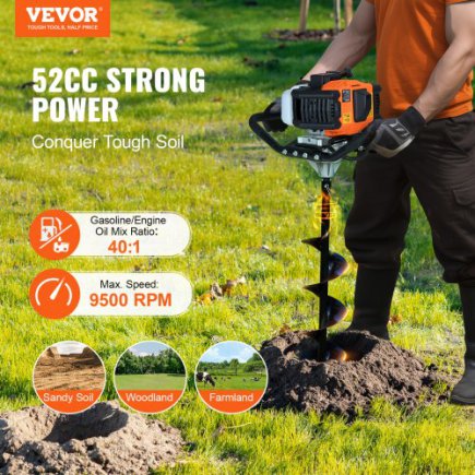 VEVOR Βενζινοκίνητο Τρυπάνι Οπών 52CC 1450W με Δράπανα 6" & 10" & 3 Προεκτάσεις RYLXZ6YC10YC4PIY3V0