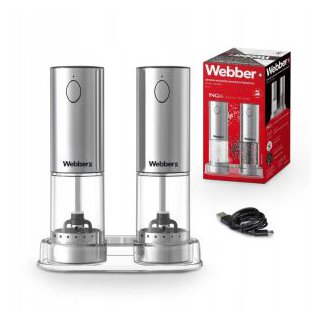 WEBBER Σετ 2 Τεμαχίων Ηλεκτρικός Μύλος Αλατιού και Πιπεριού Επαναφορτιζόμενος με USB με Ρύθμιση Άλεσης και Φωτισμό 05MK41