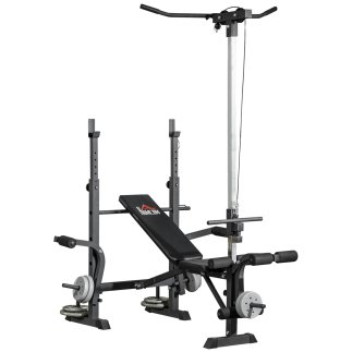 HOMCOM Πάγκος Γυμναστικής με Leg Press, Squat Rack και Leg Extension, από Ατσάλι και PU, 180x134x200 εκ., Μαύρο και Ασημί A91-20