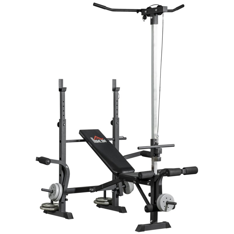 HOMCOM Πάγκος Γυμναστικής με Leg Press, Squat Rack και Leg Extension, από Ατσάλι και PU, 180x134x200 εκ., Μαύρο και Ασημί A91-20