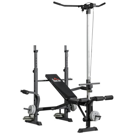 HOMCOM Πάγκος Γυμναστικής με Leg Press, Squat Rack και Leg Extension, από Ατσάλι και PU, 180x134x200 εκ., Μαύρο και Ασημί A91-20