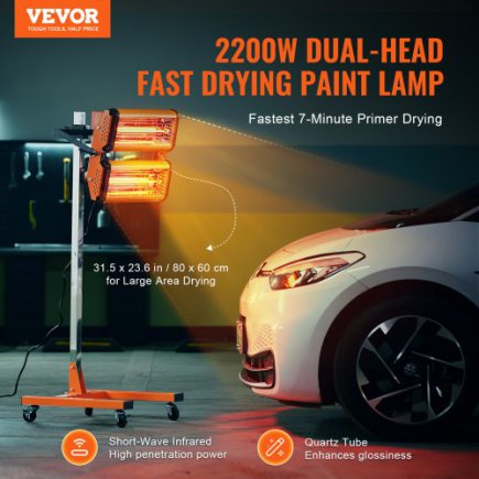 VEVOR Λάμπα Υπέρυθρης Βαφής 2200W για Στέγνωμα Αυτοκινήτου ZJSKQD2200W02IO44V2