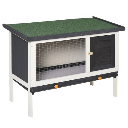 PawHut Outdoor Spruce Hutch με αφαιρούμενο δίσκο, ασφαλτική στέγη και συρμάτινο πλέγμα, 90x45x65cm, μαύρο λευκό και πράσινο D51-