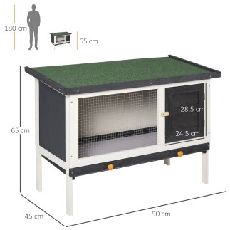 PawHut Outdoor Spruce Hutch με αφαιρούμενο δίσκο, ασφαλτική στέγη και συρμάτινο πλέγμα, 90x45x65cm, μαύρο λευκό και πράσινο D51-