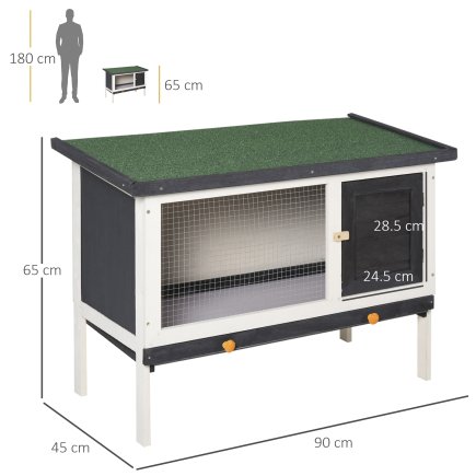 PawHut Outdoor Spruce Hutch με αφαιρούμενο δίσκο, ασφαλτική στέγη και συρμάτινο πλέγμα, 90x45x65cm, μαύρο λευκό και πράσινο D51-