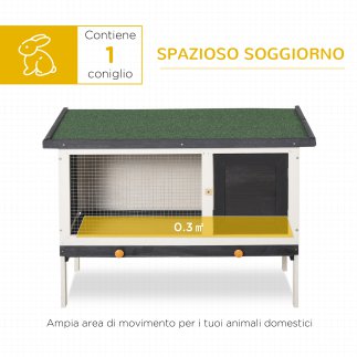 PawHut Outdoor Spruce Hutch με αφαιρούμενο δίσκο, ασφαλτική στέγη και συρμάτινο πλέγμα, 90x45x65cm, μαύρο λευκό και πράσινο D51-