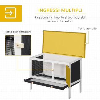 PawHut Outdoor Spruce Hutch με αφαιρούμενο δίσκο, ασφαλτική στέγη και συρμάτινο πλέγμα, 90x45x65cm, μαύρο λευκό και πράσινο D51-
