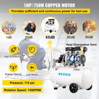 Συμπιεστής Αέρος VEVOR 11L, 1HP, Αθόρυβος, Χωρίς Λάδι, 8 bar  WSKYJ750-50L00001V2