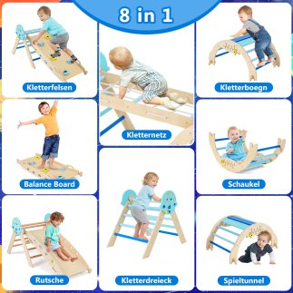 Costway Σύστημα Αναρρίχησης 9 σε 1 Montessori με Τόξο, Σχοινί & Σκάλα από Ξύλο σε Μπλε Χρώμα TS10321BL