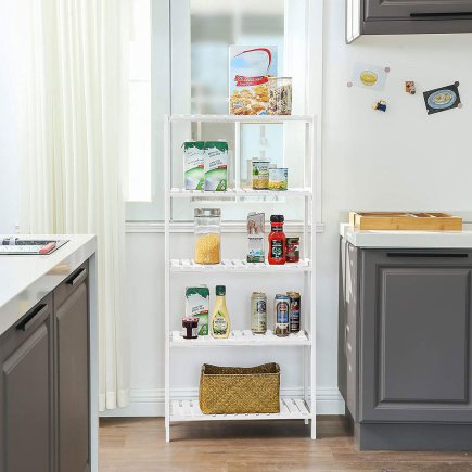 SONGMICS Ράφι Αποθήκευσης Μπάνιου 5 Επιπέδων 60 x 26 x 130 cm από Μπαμπού, Λευκό, BCB35WT 