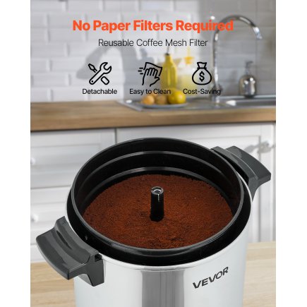 VEVOR Επαγγελματική Καφετιέρα 4.5L, 30 Κούπες, 1190W, 183℉-201℉ SYKFT30CUPSWUUJ56001V2