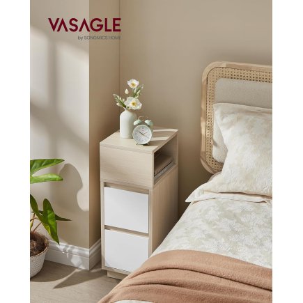 VASAGLE Κομοδίνο Kailyn Collection με 2 Συρτάρια και Ανοιχτό Χώρο, Φυσικό Μπεζ και Λευκό LET656N01