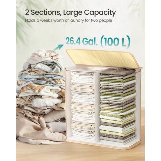 Songmics Καλάθι Απλύτων Μπαμπού 100 L με 2 Θήκες, Καπάκι και Αφαιρούμενη Πλενόμενη Εσωτερική Τσάντα, Φυσικό LCB074Y01V1
