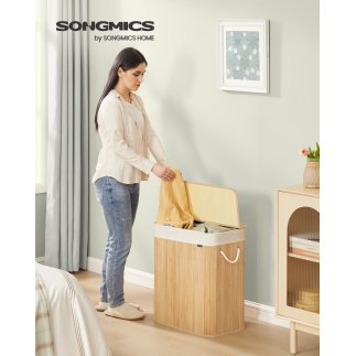 Songmics Καλάθι Απλύτων Μπαμπού 100 L με 2 Θήκες, Καπάκι και Αφαιρούμενη Πλενόμενη Εσωτερική Τσάντα, Φυσικό LCB074Y01V1