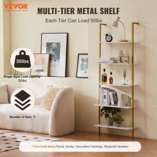 VEVOR Ράφι Τετράγωνου Σωλήνα 5 Επιπέδων 24x11.8in Τοίχου Χρυσό Λευκό JSGZWJFGHMBJJLPOLV0