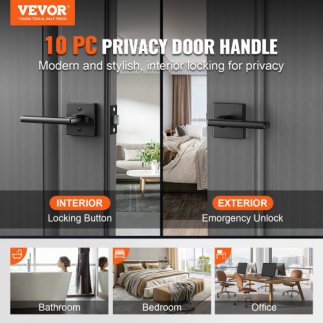 VEVOR Σετ 10 Μαύρες Ματ Τετράγωνες Λαβές Πόρτας Εσωτερικού Χώρου Αντιστρέψιμες YSMJSBSFX10J873ECV0