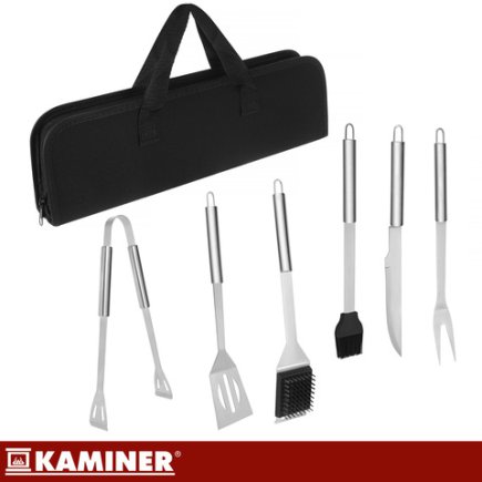 Kaminer Σετ 6 τμχ Εργαλεία Ψησίματος από Ανοξείδωτο Ατσάλι με Ανθεκτική Θήκη Μεταφοράς 27178