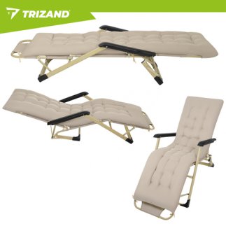 Trizand Αναδιπλούμενη Ξαπλώστρα Μπεζ με Παχύ Μαξιλάρι και Προσκέφαλο, 3 Θέσεων, έως 120 kg 27553