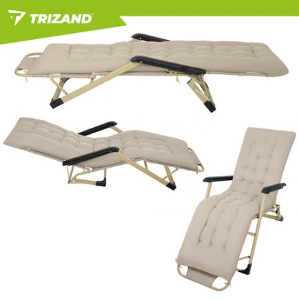 Trizand Αναδιπλούμενη Ξαπλώστρα Μπεζ με Παχύ Μαξιλάρι και Προσκέφαλο, 3 Θέσεων, έως 120 kg 27553