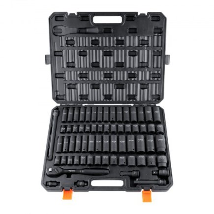 Σετ Καρυδάκια VEVOR 1/2" 65 Τεμ. SAE & Μetric 6 Πόντων με Θήκη  CJT12SAECRV65DDRDV0