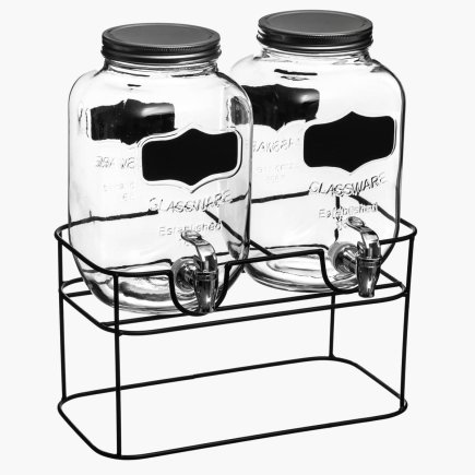 Secret de Gourmet Σετ 2 τμχ Γυάλινα Δοχεία Διανομέας Ροφημάτων με Βρυσάκι και Μεταλλική Βάση - Χωρητικότητα 4lt 145864