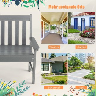 Costway  Γκρι Πάγκος Κήπου από HDPE για 2-3 άτομα 132 x 65 x 91 εκ. NP10895GR