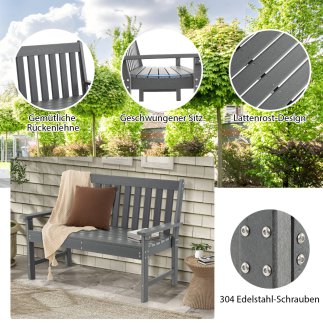 Costway  Γκρι Πάγκος Κήπου από HDPE για 2-3 άτομα 132 x 65 x 91 εκ. NP10895GR