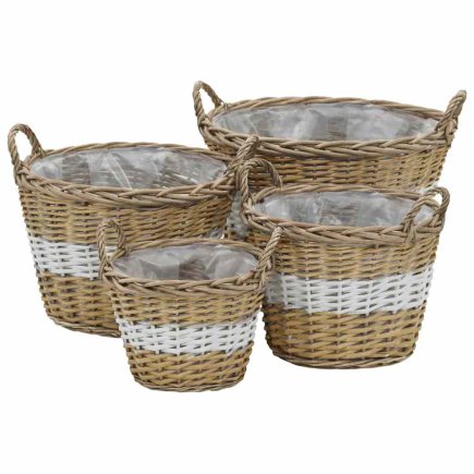 vidaXL Γλάστρες Υπερυψωμένες 4 τεμ. Wicker με Επένδυση Πολυαιθυλενίου 246830