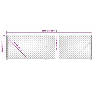vidaXL Συρματόπλεγμα Περίφραξης Ασημί 0,8 x 25 μ. με Βάσεις Φλάντζα 154040