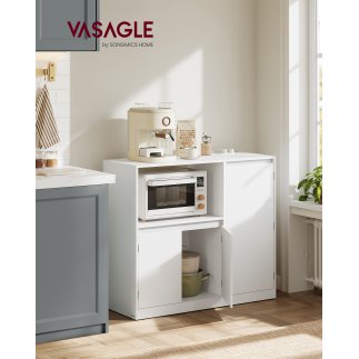 VASAGLE Ντουλάπι Κουζίνας Custos Collection με Πάγκο, Ράφι για Φούρνο Μικροκυμάτων, 3 Πόρτες, Ρυθμιζόμενα Ράφια, Λευκό Cloud BBK