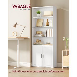VASAGLE Βιβλιοθήκη 6 επιπέδων με πόρτες, 24 x 60 x 175 εκ., λευκή LBC402W01