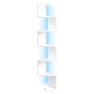 VASAGLE Ραφιέρα Γωνιακή Τοίχου με RGB LED Φωτισμό, 5 Επίπεδα, Λευκή Ματ LBC630W01