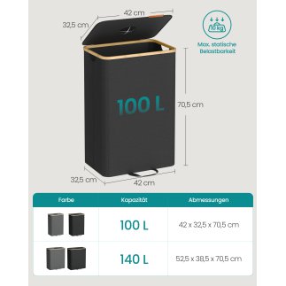 SONGMICS Κάδος Ανακύκλωσης Κουζίνας 100 Λίτρων με Εσωτερική Τσάντα και Χερούλια, Μαύρο-Μπεζ RRB509B01