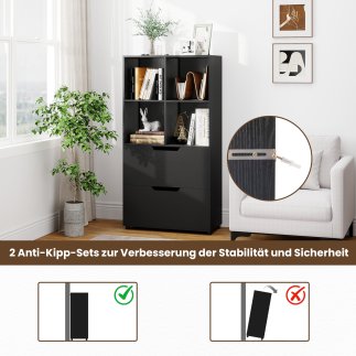 Costway Μαύρο Ελεύθερο Ράφι 4 Κυβικών με 2 Συρτάρια 70 x 33,5 x 130 cm 5 Επιπέδων JV13189DK