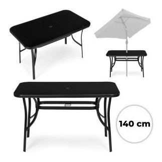 MultiGarden Τραπέζι Κήπου 140x80 εκ. με σκλήρο γυαλί, τρύπα για ομπρέλα, μαύρο MultiGarden SC-094-1