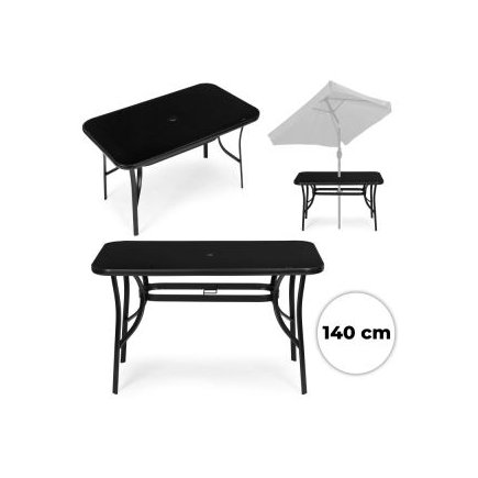 MultiGarden Τραπέζι Κήπου 140x80 εκ. με σκλήρο γυαλί, τρύπα για ομπρέλα, μαύρο MultiGarden SC-094-1