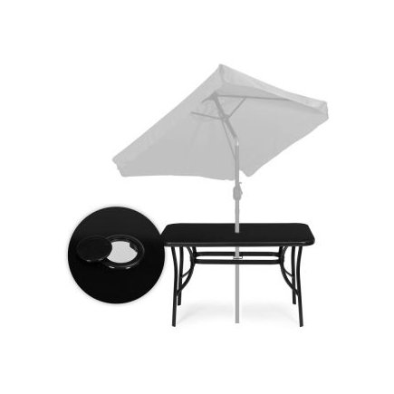 MultiGarden Τραπέζι Κήπου 140x80 εκ. με σκλήρο γυαλί, τρύπα για ομπρέλα, μαύρο MultiGarden SC-094-1