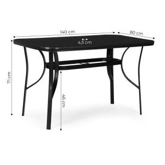 MultiGarden Τραπέζι Κήπου 140x80 εκ. με σκλήρο γυαλί, τρύπα για ομπρέλα, μαύρο MultiGarden SC-094-1