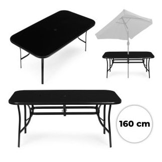 MultiGarden Τραπέζι Κήπου160x90 εκ. με σκλήρο γυαλί, οπή για ομπρέλα, μαύρο MultiGarden SC-094-160-1