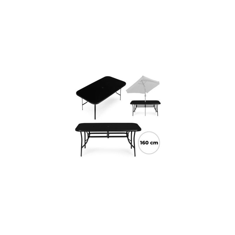 MultiGarden Τραπέζι Κήπου160x90 εκ. με σκλήρο γυαλί, οπή για ομπρέλα, μαύρο MultiGarden SC-094-160-1