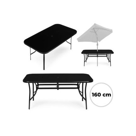 MultiGarden Τραπέζι Κήπου160x90 εκ. με σκλήρο γυαλί, οπή για ομπρέλα, μαύρο MultiGarden SC-094-160-1