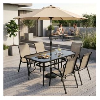 MultiGarden Τραπέζι Κήπου160x90 εκ. με σκλήρο γυαλί, οπή για ομπρέλα, μαύρο MultiGarden SC-094-160-1
