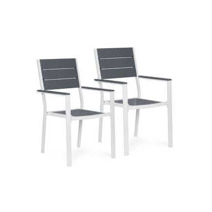 MultiGarden Σετ 2 καρεκλών κήπου για βεράντα ή μπαλκόνι, από ατσάλι και HDPE, σε γκρι και λευκό χρώμα MultiGarden YC-051KD-4-5
