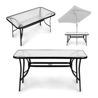 MultiGarden Τραπέζι Κήπου 160x90 εκ. με επιφάνεια από σκληρυμένο γυαλί, μεγάλο τραπέζι για βεράντα ή κήπο, με άνοιγμα για ομπρέλ