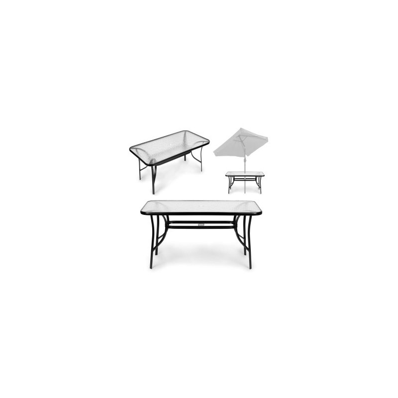 MultiGarden Τραπέζι Κήπου 160x90 εκ. με επιφάνεια από σκληρυμένο γυαλί, μεγάλο τραπέζι για βεράντα ή κήπο, με άνοιγμα για ομπρέλ