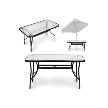 MultiGarden Τραπέζι Κήπου 160x90 εκ. με επιφάνεια από σκληρυμένο γυαλί, μεγάλο τραπέζι για βεράντα ή κήπο, με άνοιγμα για ομπρέλ