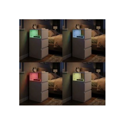 MODERNHOME Κομοδίνο με LED φωτισμό, λευκό, με 2 συρτάρια, για κρεβατοκάμαρα ModernHome TH-3TNS-5