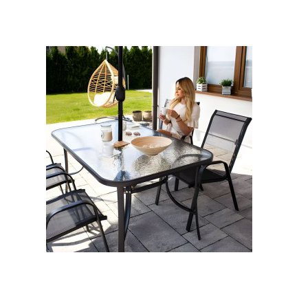 MULTIGARDEN Γυάλινο τραπέζι κήπου 120x70 εκ. για βεράντα ή κήπο, με tempered γυαλί και τρύπα για ομπρέλα MultiGarden SC-094-120