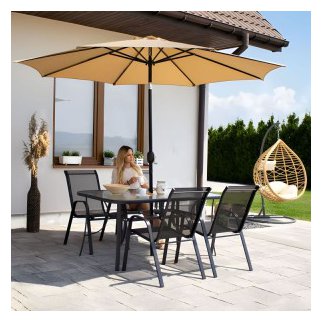 MULTIGARDEN Γυάλινο τραπέζι κήπου 120x70 εκ. για βεράντα ή κήπο, με tempered γυαλί και τρύπα για ομπρέλα MultiGarden SC-094-120